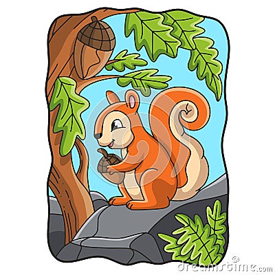 Cartoon illustration squirrel eating Cartoon Illustration