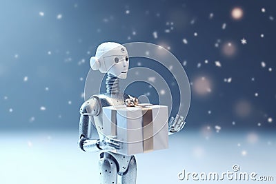 cartoon illustration, standing robot holding a box, ai generative Cartoon Illustration