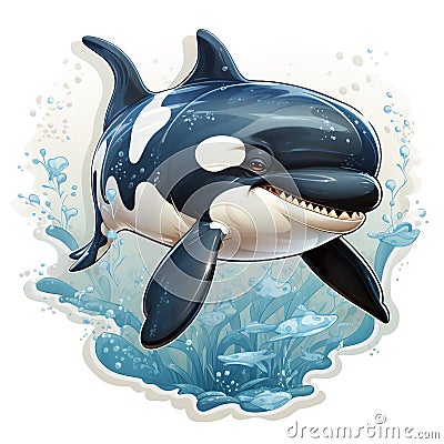 Cartoon illustration style orca jumping out of the water. Cartoon Illustration