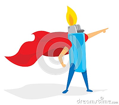 Lighter or fire super hero with cape Vector Illustration