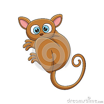 cartoon illustration tarsier climbing a tall and big tree to relax Vector Illustration