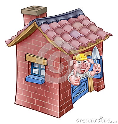 Three Little Pigs Fairy Tale Brick House Vector Illustration