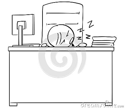 Cartoon Illustration of Tired Manager or Boss Sleeping at Desk T Vector Illustration