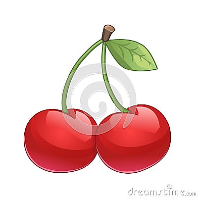 Cartoon illustration of two cherries with leave Vector Illustration