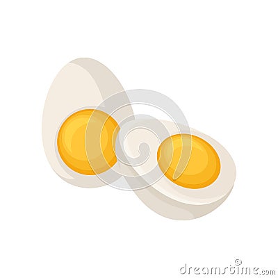 Two halves of hard-boiled egg isolated on white background. Healthy product. Cooking ingredient. Flat vector icon Vector Illustration