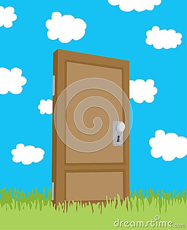 Mystery door in a field leading to imagination Vector Illustration