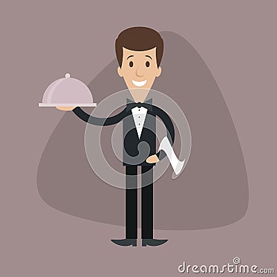 Cartoon illustration of waiter Vector Illustration