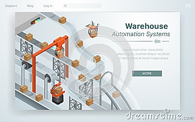 Cartoon Illustration Warehouse Automation System. Vector Illustration