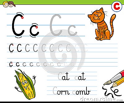 How to write letter C workbook for children Vector Illustration