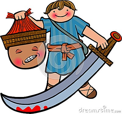 David and Goliath Cartoon Illustration