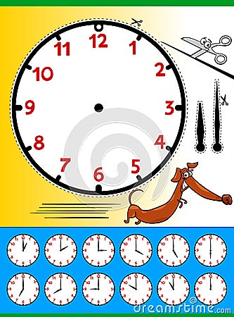 Clock face cartoon educational page Vector Illustration