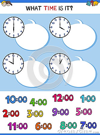 Telling time clock face cartoon task Vector Illustration