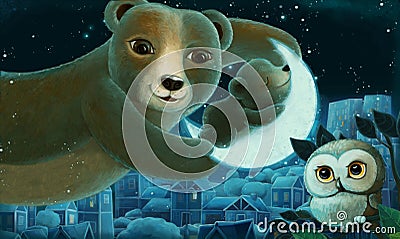 Cartoon image with animals family bears sleeping by night illustration Cartoon Illustration