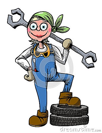 Cartoon image of female mechanic Vector Illustration