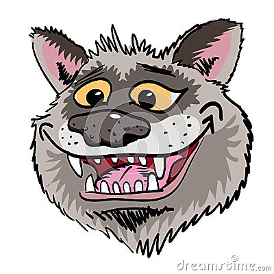 Cartoon image of grinning wolf face Vector Illustration
