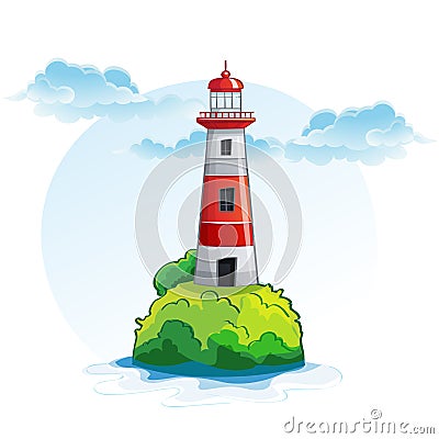 Cartoon image of the island with a lighthouse Vector Illustration