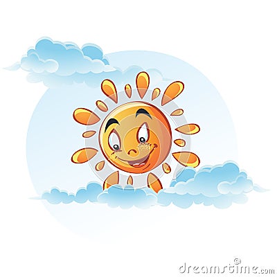 Cartoon image of sun in the clouds Vector Illustration
