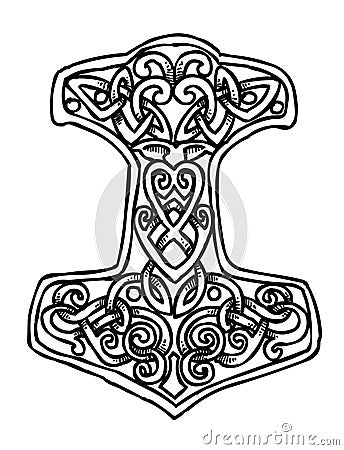 Cartoon image of Thor Hammer Icon Vector Illustration