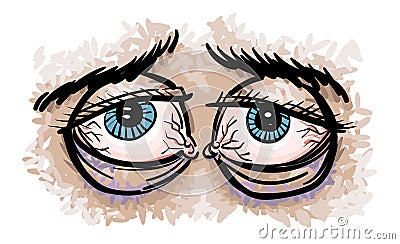 Cartoon image of tired eyes Vector Illustration