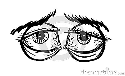 Cartoon image of tired eyes Vector Illustration