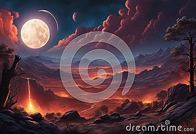 Cartoon image, Ultra HD detailed Image, 8k, A colorful dark night cartoon image African night sky Stock Photo