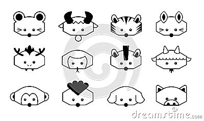 Cartoon image 12 zodiac animals Vector Illustration