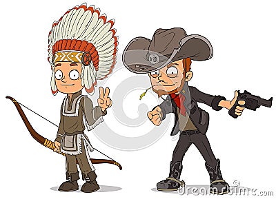 Cartoon indian boy and cowboy characters set Vector Illustration