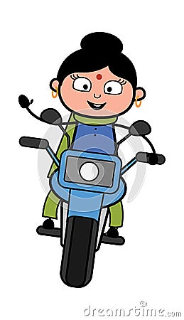 Cartoon Indian Lady Riding Motorbike Stock Photo