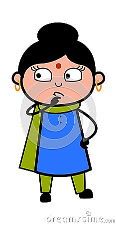 Cartoon Indian Lady thinking seriously Stock Photo