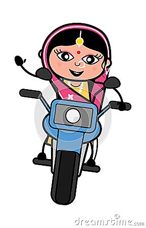 Cartoon Indian Woman Riding Motorbike Stock Photo