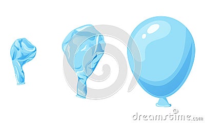 Cartoon inflatable balloon of various shapes and colors. Empty rubber blowing process. Latext uninflated element. Vector Vector Illustration