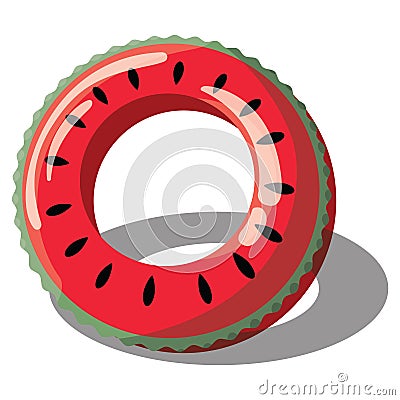 Cartoon inflatable circle for swimming. Illustration of an inflatable circle in the form of a watermelon for the pool. A Vector Illustration