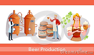 Cartoon info education poster with manufacture automated processing line, beverage industry technology isolated on white Cartoon Illustration