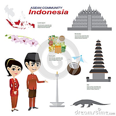 Cartoon infographic of indonesia asean community. Vector Illustration