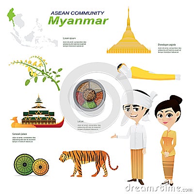 Cartoon infographic of myanmar asean community. Vector Illustration