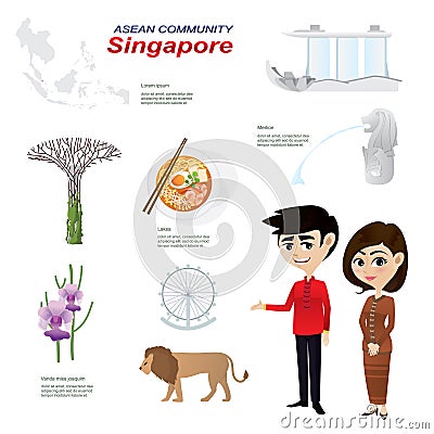 Cartoon infographic of singapore asean community. Vector Illustration