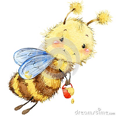 Cartoon insect bee watercolor illustration. Cartoon Illustration