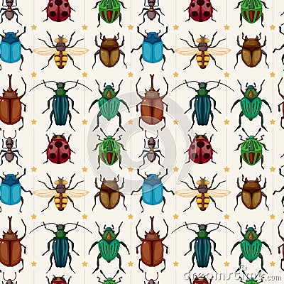 Cartoon insect bug seamless pattern Vector Illustration