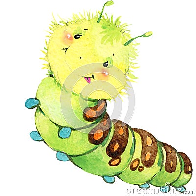 Cartoon insect caterpillar butterfly watercolor illustration. Cartoon Illustration