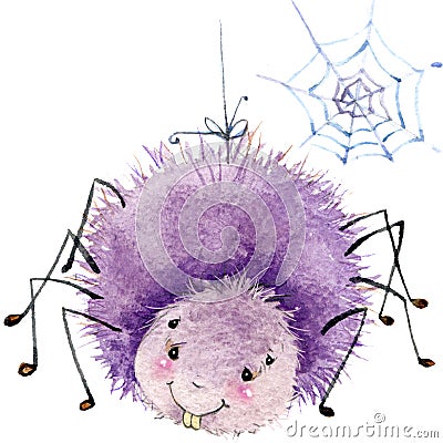 Cartoon insect spider watercolor illustration. on white background. Cartoon Illustration