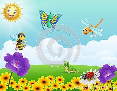 Cartoon insects in the garden Vector Illustration