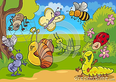 Cartoon insects on the meadow Vector Illustration