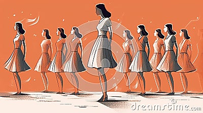 a cartoon inspired artwork of a lot of dancing ballett women, artstyle, ai generated image Stock Photo