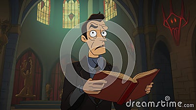 Cartoon-inspired Pop Animation: Preacher Knight In The Cathedral Quagmire Stock Photo