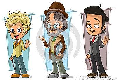 Cartoon intelligent teacher and artist character vector set Vector Illustration