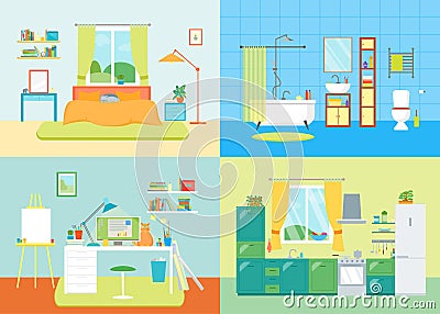 Cartoon Interior Basic Room of Home. Vector Vector Illustration