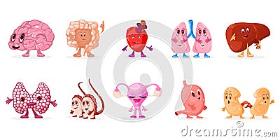 Cartoon internal human organs characters set Vector Illustration