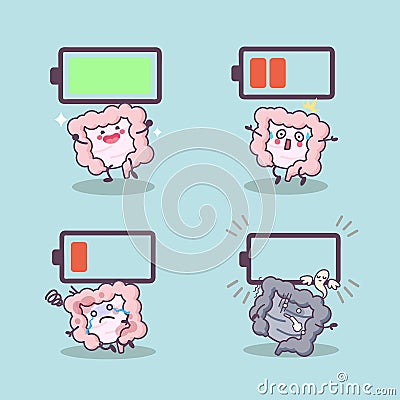 Cartoon intestine with battery Vector Illustration