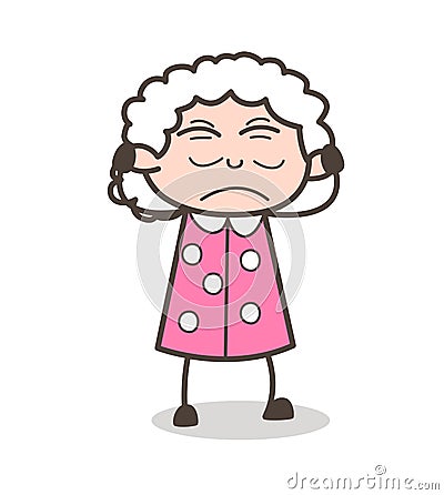 Cartoon Irritated Old Lady Face Expression Vector Illustration Stock Photo