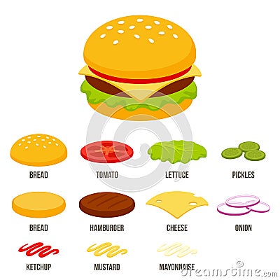 Cartoon isometric burger icon Vector Illustration